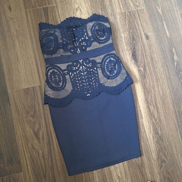 💙 Entry Eyelet Lace Bodycon Tube Corset Peplum Dress Size M - Picture 3 of 9